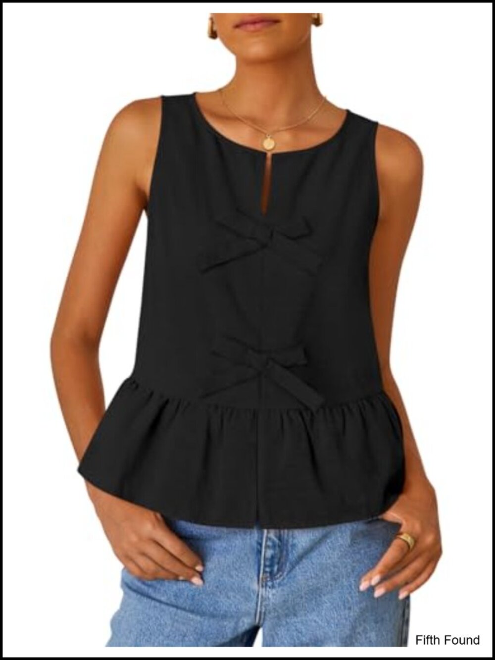 Sleeveless Tie Front Peplum Tank Top Flowy Ruffle Hem Loose Fit